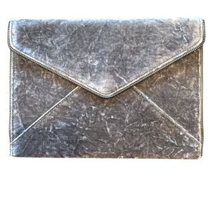 Rebecca Minkoff Leo Grey Crushed Velvet Envelope Clutch NWT